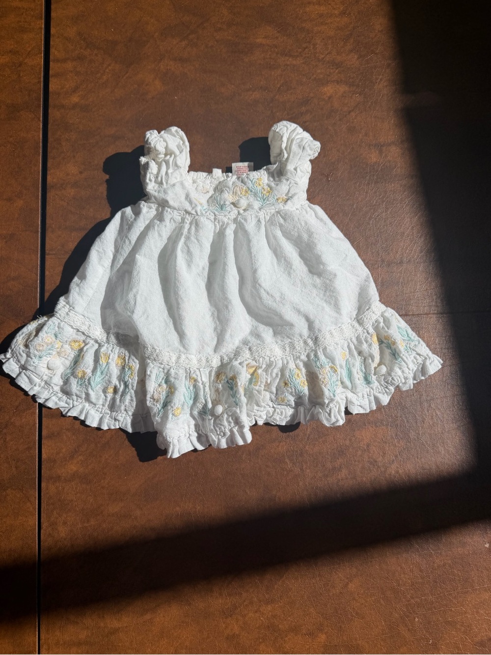White Embroidered Ruffle Baby Dress